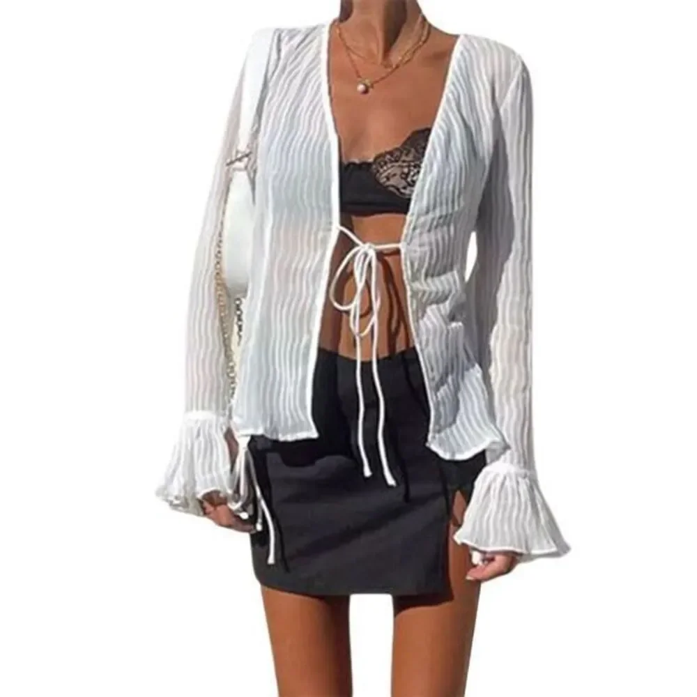 Commense  Long Sleeve Top‎ Sheer White Aesthetic Size Small - Picture 3 of 9